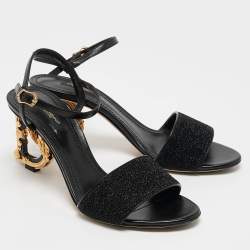 Pre Owned Dolce & Gabbana Black Leather and Lurex Keira DG Baroque Sandals Size 39