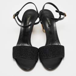 Pre Owned Dolce & Gabbana Black Leather and Lurex Keira DG Baroque Sandals Size 39