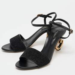 Pre Owned Dolce & Gabbana Black Leather and Lurex Keira DG Baroque Sandals Size 39