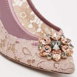 Pre Owned Dolce & Gabbana Light Purple Lace Crystal Embellished Bellucci Pumps Size 40