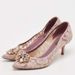 Pre Owned Dolce & Gabbana Light Purple Lace Crystal Embellished Bellucci Pumps Size 40