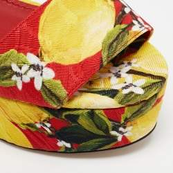 Dolce & Gabbana Multicolor Printed Fabric Ankle Strap Platform Wedge Sandals Size 35