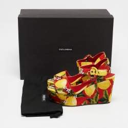 Dolce & Gabbana Multicolor Printed Fabric Ankle Strap Platform Wedge Sandals Size 35
