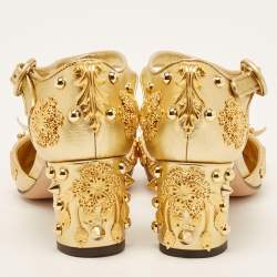 Pre Owned Dolce & Gabbana Gold Leather Embellished Ankle Strap Sandals Size 35