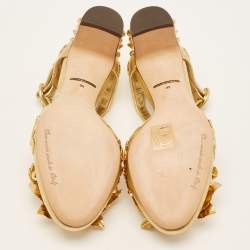 Pre Owned Dolce & Gabbana Gold Leather Embellished Ankle Strap Sandals Size 35