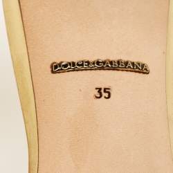 Pre Owned Dolce & Gabbana Gold Leather Embellished Ankle Strap Sandals Size 35