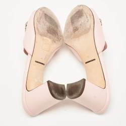 Pre Owned Dolce & Gabbana Pink Lizard Embossed Leather Crystal Embellished Slide Sandals Size 37