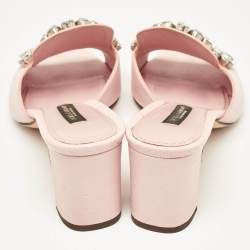 Pre Owned Dolce & Gabbana Pink Lizard Embossed Leather Crystal Embellished Slide Sandals Size 37