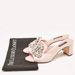 Pre Owned Dolce & Gabbana Pink Lizard Embossed Leather Crystal Embellished Slide Sandals Size 37