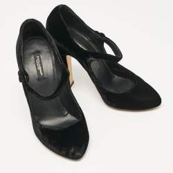 Pre Owned Dolce & Gabbana Black Velvet Mary Jane Pumps Size 38