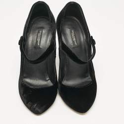 Pre Owned Dolce & Gabbana Black Velvet Mary Jane Pumps Size 38