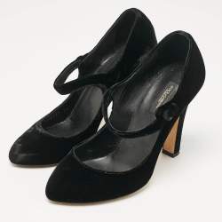 Pre Owned Dolce & Gabbana Black Velvet Mary Jane Pumps Size 38