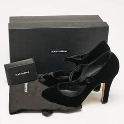 Pre Owned Dolce & Gabbana Black Velvet Mary Jane Pumps Size 38