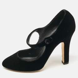 Pre Owned Dolce & Gabbana Black Velvet Mary Jane Pumps Size 38