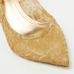 Pre Owned Dolce & Gabbana Gold Lace and Leather Slingback Pumps Size 39.5