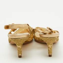 Pre Owned Dolce & Gabbana Gold Lace and Leather Slingback Pumps Size 39.5