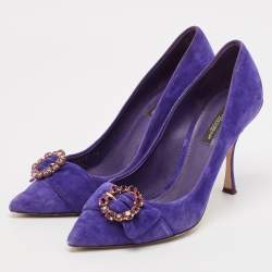 Dolce & Gabbana Purple Suede Buckle Pointed Toe  Pumps Size 38
