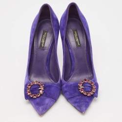 Dolce & Gabbana Purple Suede Buckle Pointed Toe  Pumps Size 38