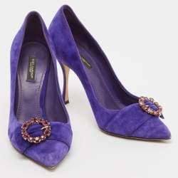 Dolce & Gabbana Purple Suede Buckle Pointed Toe  Pumps Size 38