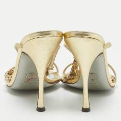 Pre Owned Dolce & Gabbana Metallic Gold Leather and Metal Ankle Strap Sandals Size 40