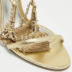 Pre Owned Dolce & Gabbana Metallic Gold Leather and Metal Ankle Strap Sandals Size 40