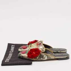 Dolce & Gabbana Multicolor Canvas flower Embellished Flat Mules Size 38
