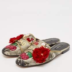 Dolce & Gabbana Multicolor Canvas flower Embellished Flat Mules Size 38