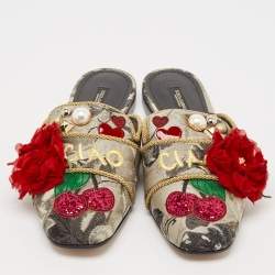 Dolce & Gabbana Multicolor Canvas flower Embellished Flat Mules Size 38