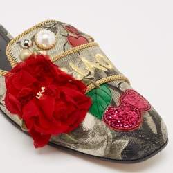 Dolce & Gabbana Multicolor Canvas flower Embellished Flat Mules Size 38