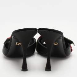 Pre Owned Dolce & Gabbana Black Satin Floral Applique Slide Sandals Size 38.5