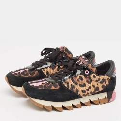Pre Owned Dolce & Gabbana Black/Brown Suede and Leopard Print Fabric Low Top Sneakers Size 39