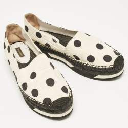 Dolce & Gabbana White/Black Canvas Polka Dot Print Flat Espadrilles Size 39