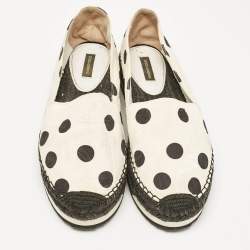 Dolce & Gabbana White/Black Canvas Polka Dot Print Flat Espadrilles Size 39