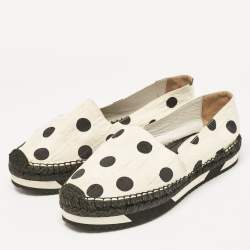 Dolce & Gabbana White/Black Canvas Polka Dot Print Flat Espadrilles Size 39