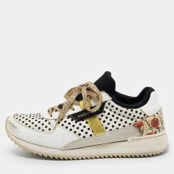 Dolce & Gabbana White/Black Sneakeskin and Leather Low Top Sneakers Size 37.5