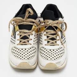 Dolce & Gabbana White/Black Sneakeskin and Leather Low Top Sneakers Size 37.5