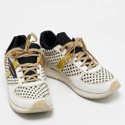 Dolce & Gabbana White/Black Sneakeskin and Leather Low Top Sneakers Size 37.5