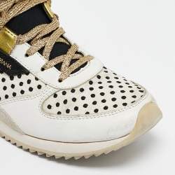 Dolce & Gabbana White/Black Sneakeskin and Leather Low Top Sneakers Size 37.5