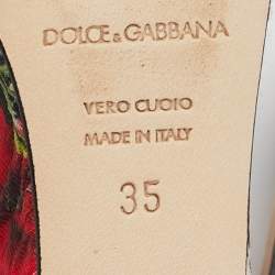 Dolce & Gabbana Red Floral Print Brocade Fabric Wedge Sandals Size 35