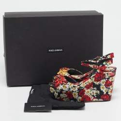 Dolce & Gabbana Red Floral Print Brocade Fabric Wedge Sandals Size 35