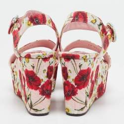 Dolce & Gabbana Pink Floral Print Brocade Fabric Wedge Sandals Size 35