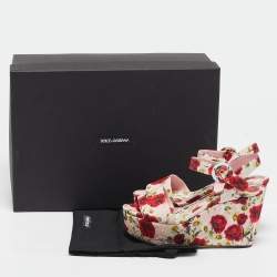 Dolce & Gabbana Pink Floral Print Brocade Fabric Wedge Sandals Size 35