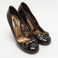 Pre Owned Dolce & Gabbana Dark Brown Patent Leather Pumps Size 38