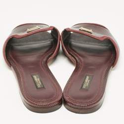Pre Owned Dolce & Gabbana Burgundy Lizard Embossed Leather Sofia Flat Slides Size 39