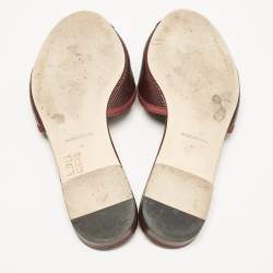 Pre Owned Dolce & Gabbana Burgundy Lizard Embossed Leather Sofia Flat Slides Size 39