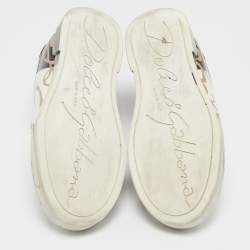 Dolce & Gabbana White/Black Leather and Patent Logo Print Portofino Sneakers Size 37