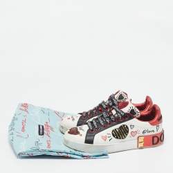 Pre Owned Dolce & Gabbana Multicolor Leather Amore Heart Embroidered Low Top Sneakers Size 38