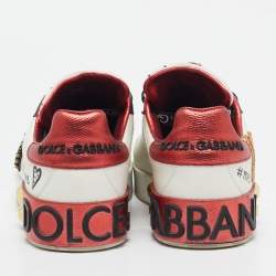 Pre Owned Dolce & Gabbana Multicolor Leather Amore Heart Embroidered Low Top Sneakers Size 38