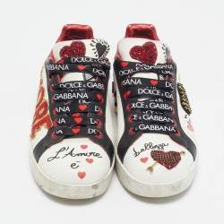 Pre Owned Dolce & Gabbana Multicolor Leather Amore Heart Embroidered Low Top Sneakers Size 38
