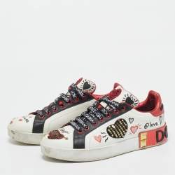 Pre Owned Dolce & Gabbana Multicolor Leather Amore Heart Embroidered Low Top Sneakers Size 38